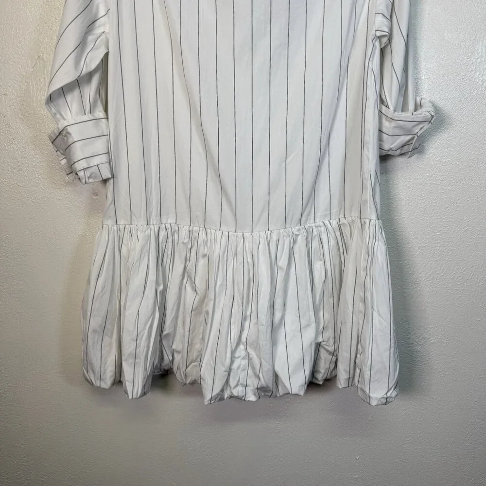 MADEWELL Bubble-Hem Mini Shirtdress in Pinstripe Poplin Dress X-Small - Picture 12 of 16